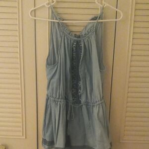 Blue Sleeveless Dress with Lace Details